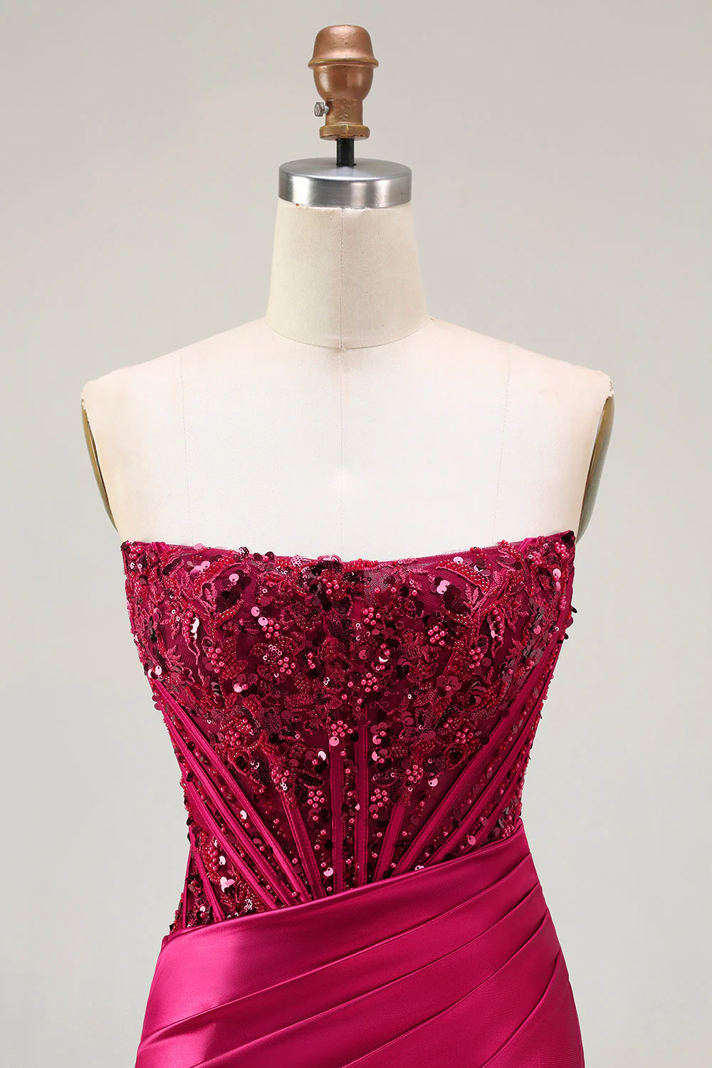 Corset sans bretelles vert foncé en perles perlées et robe de bal longue de bal avec fente - Image 10