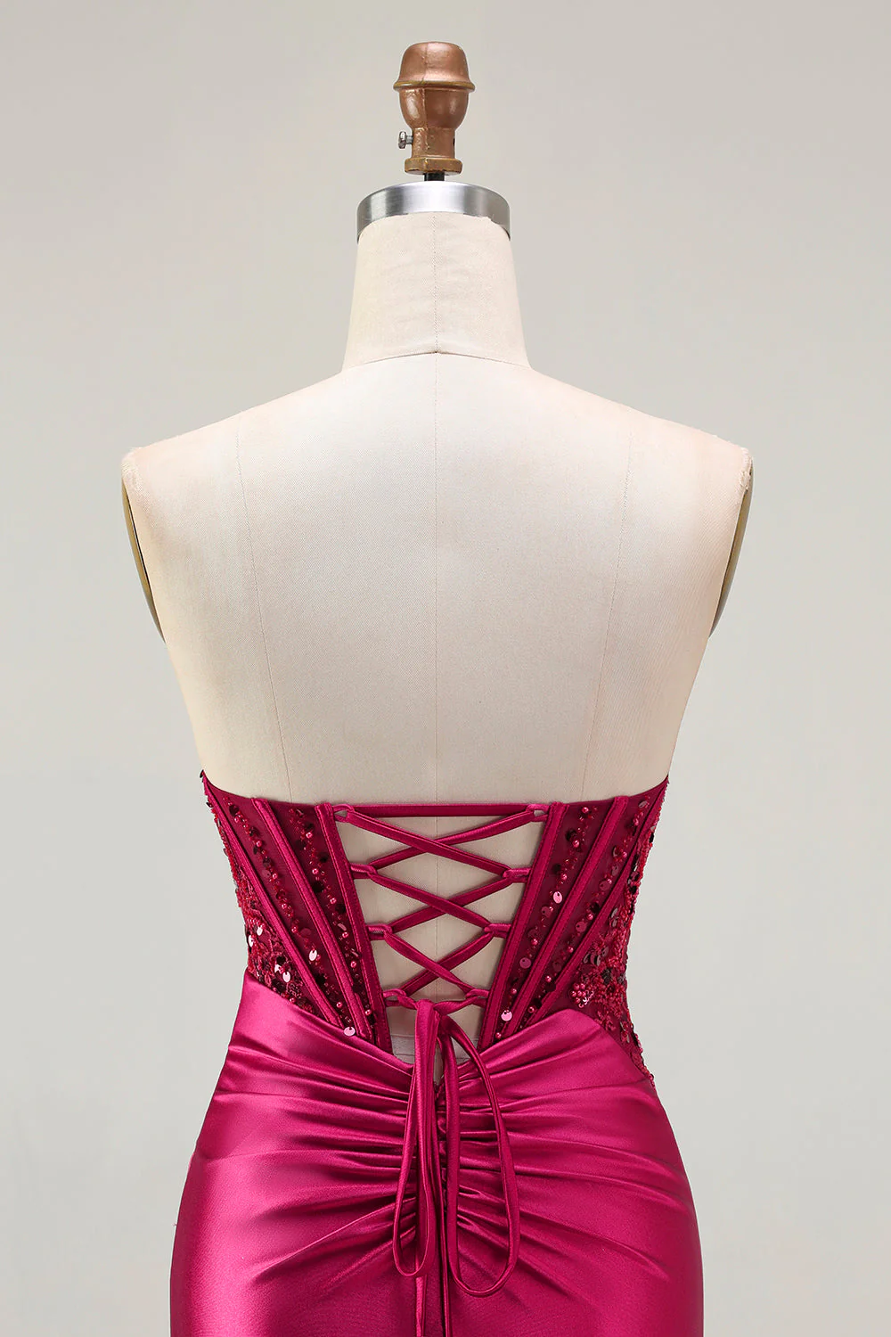 Corset sans bretelles vert foncé en perles perlées et robe de bal longue de bal avec fente - Image 11