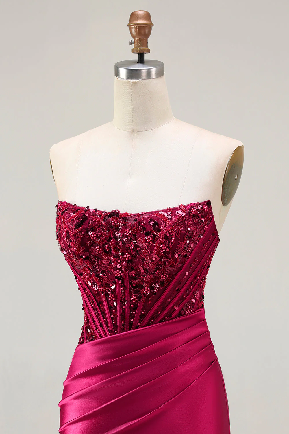 Corset sans bretelles vert foncé en perles perlées et robe de bal longue de bal avec fente - Image 12