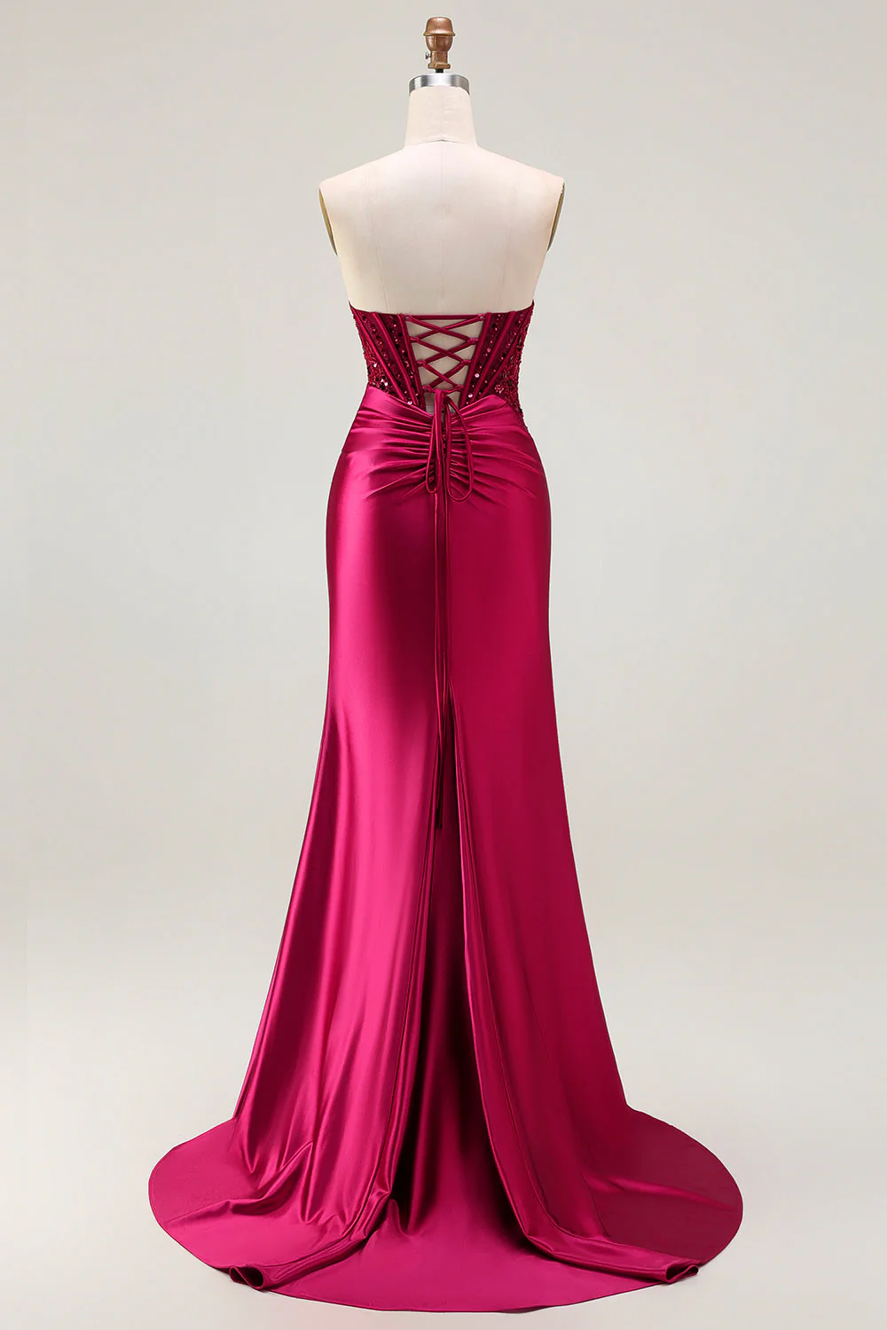 Corset sans bretelles vert foncé en perles perlées et robe de bal longue de bal avec fente - Image 8