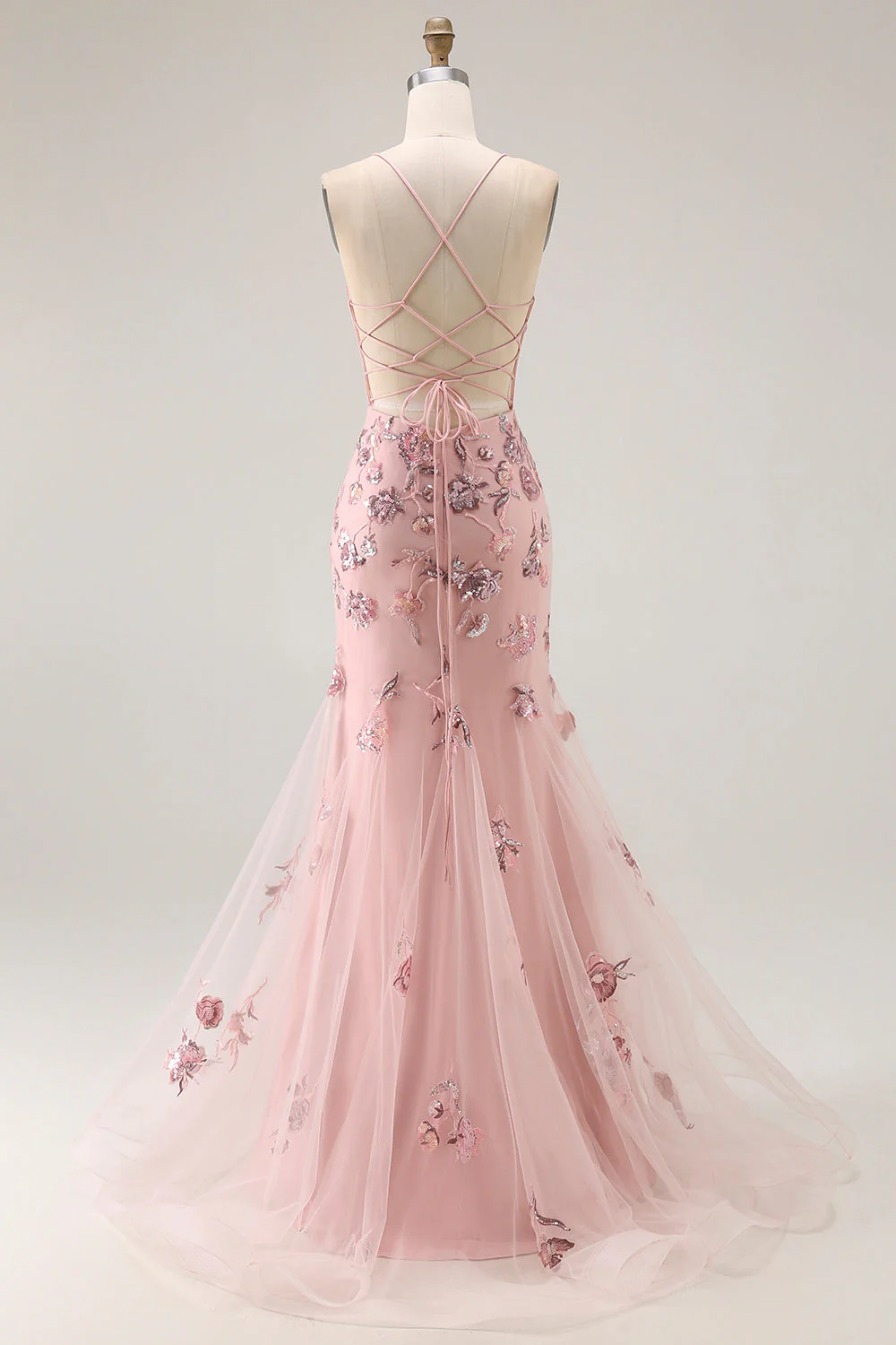 Corset Sirène à blush perlé et longue robe de bal grande taille avec paillettes - Image 5