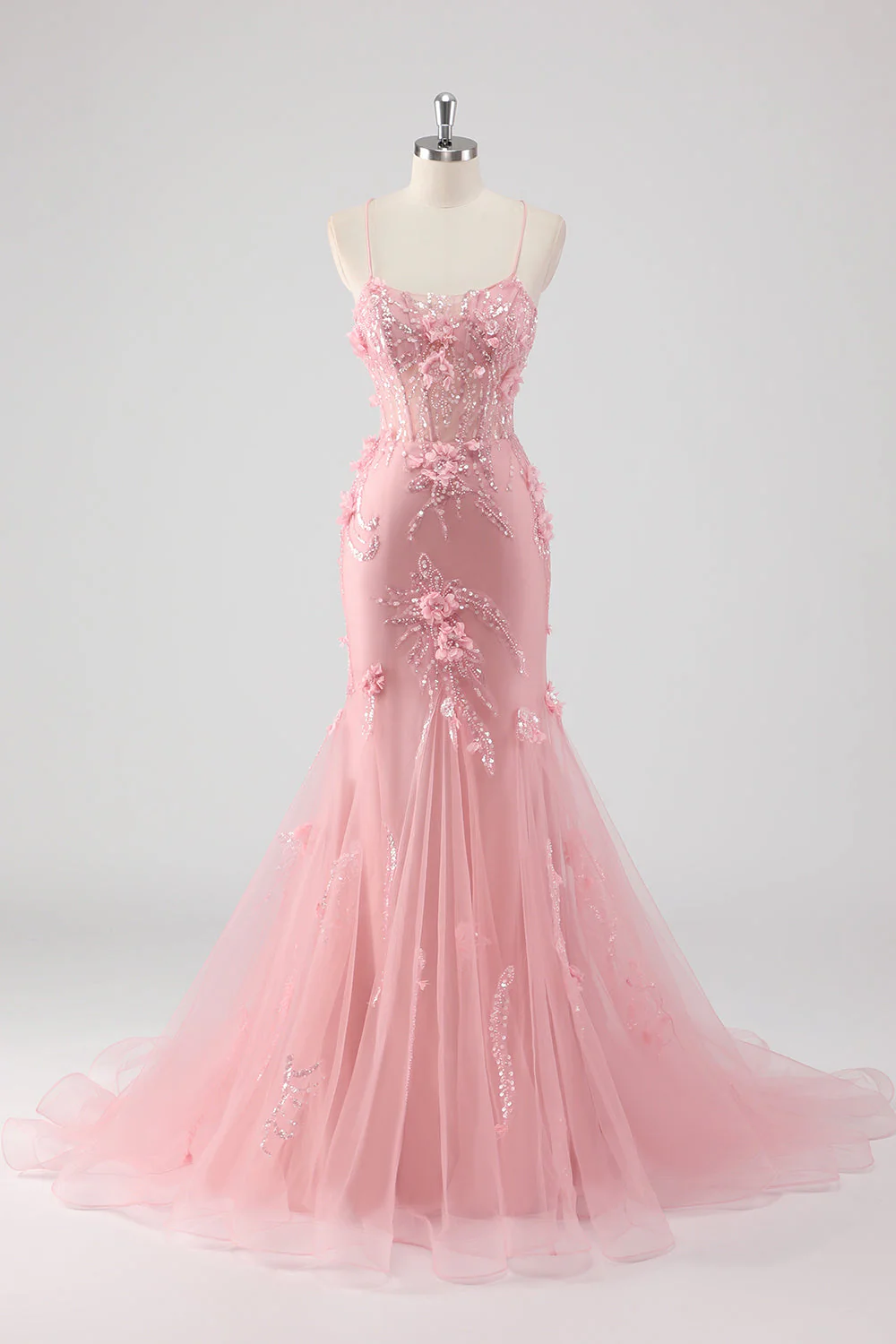 Corset Sirène bleu en tulle longue robe de bal grande taille avec fleurs 3D - Image 11
