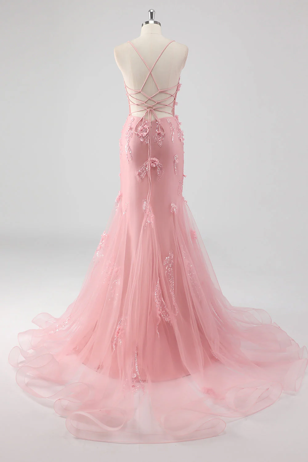 Corset Sirène bleu en tulle longue robe de bal grande taille avec fleurs 3D - Image 12