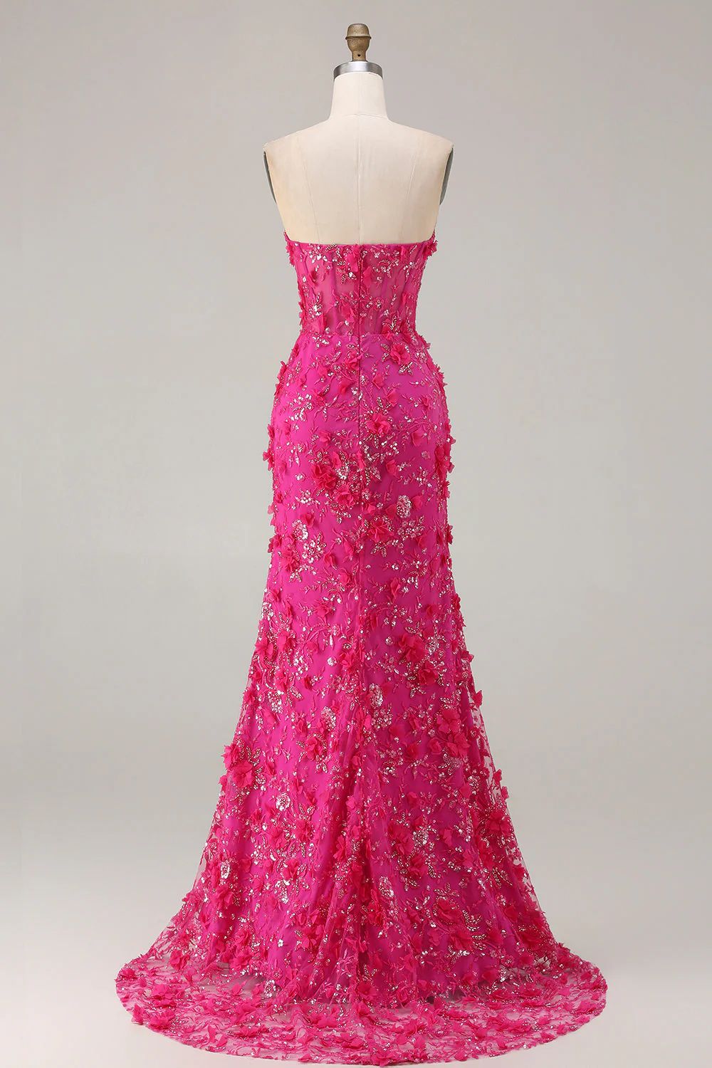 Corset sirène bleu sans bustier 3D fleurs à sequins robe de bal longue avec fente - Image 10