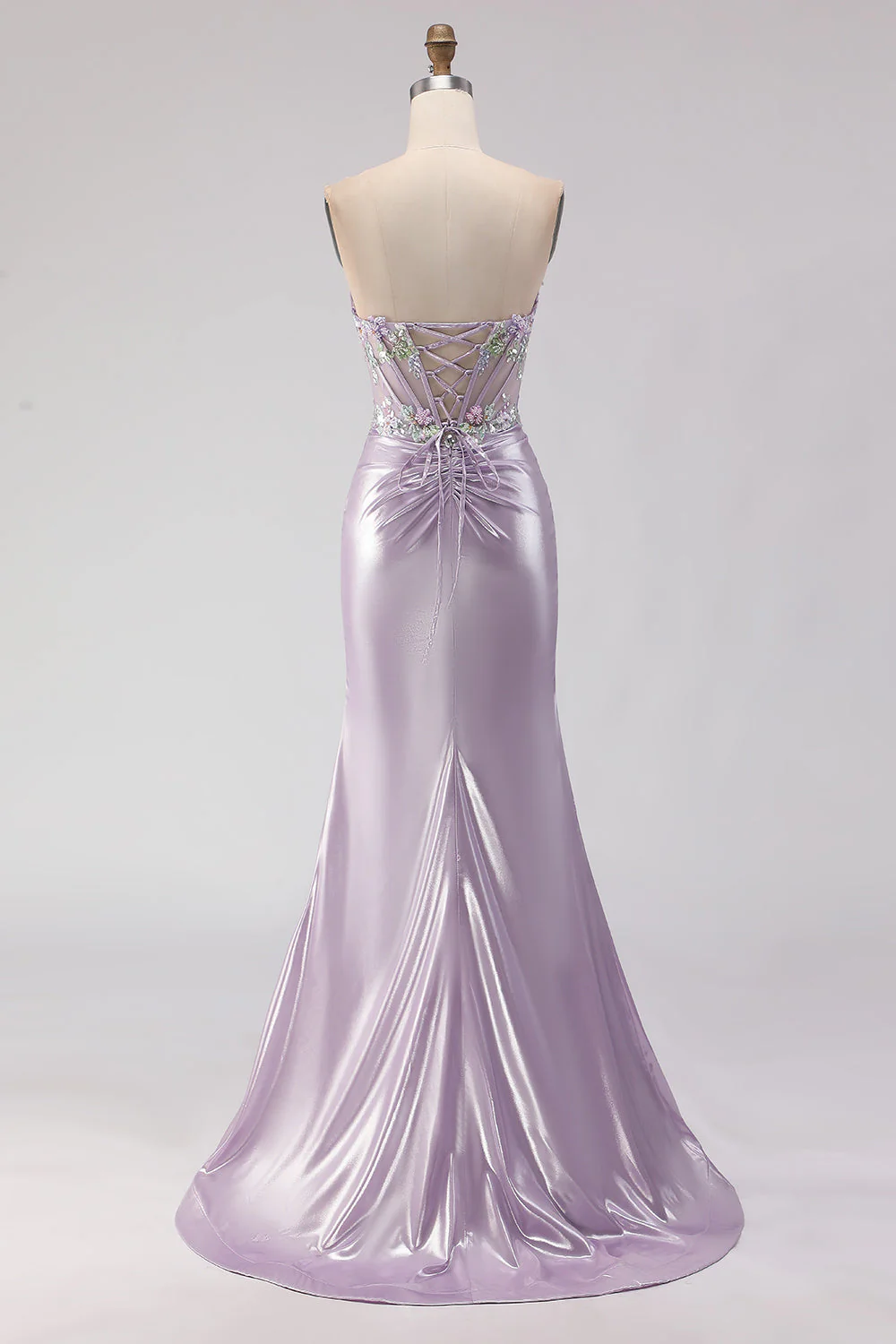 Robe de soirée sirène longue bustier perlé violet clair avec fente - Image 2