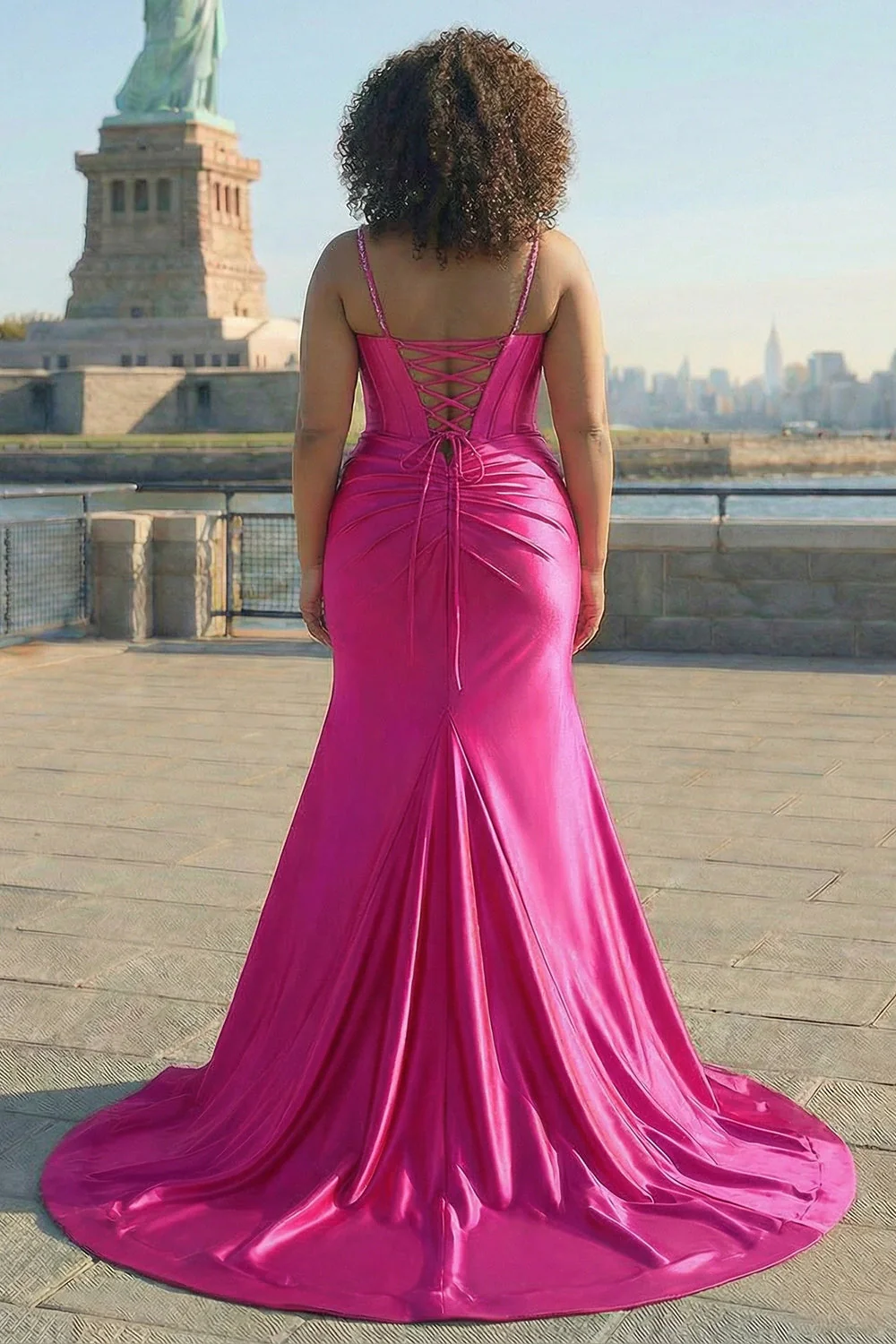 Corset sirène en fuchsia robe de bal grande taille avec fente - Image 2
