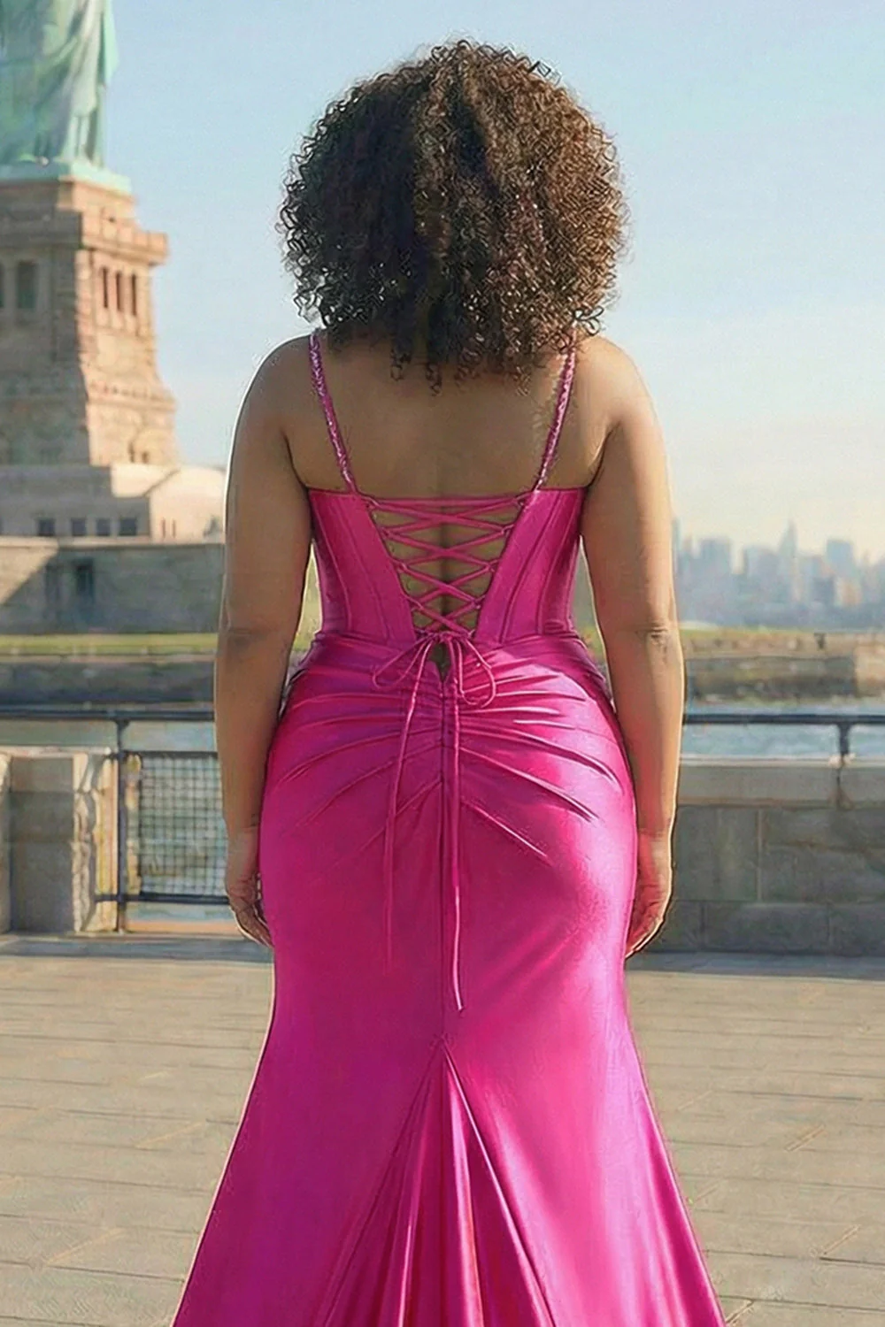 Corset sirène en fuchsia robe de bal grande taille avec fente - Image 4