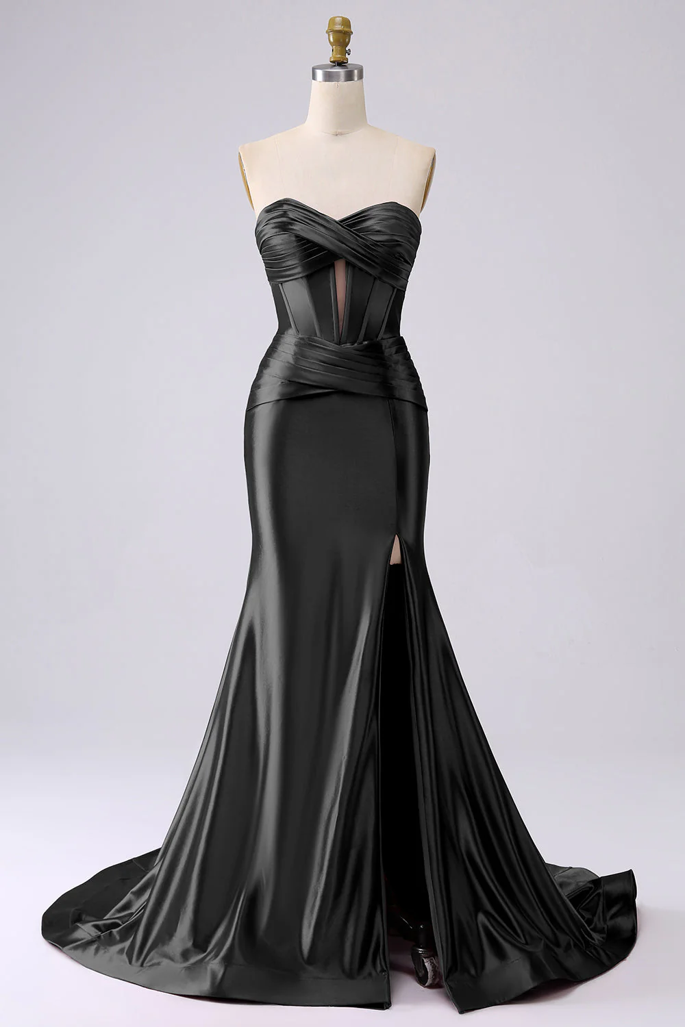 Corset sirène en satin sans bretelles fuchsia longue robe de bal taille PLus avec fente - Image 16