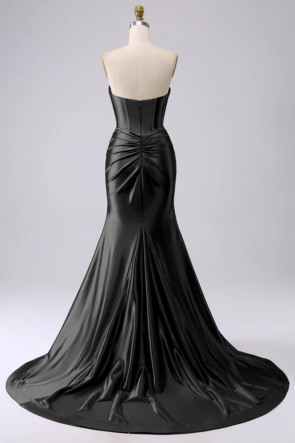 Corset sirène en satin sans bretelles fuchsia longue robe de bal taille PLus avec fente - Image 17