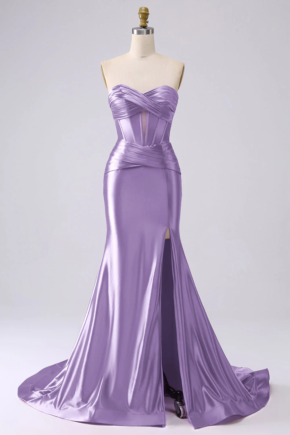 Corset sirène en satin sans bretelles fuchsia longue robe de bal taille PLus avec fente - Image 20
