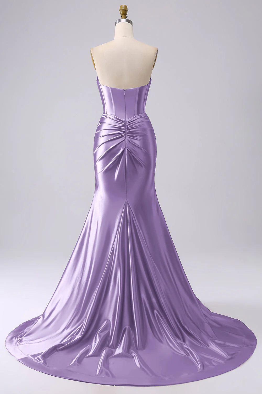 Corset sirène en satin sans bretelles fuchsia longue robe de bal taille PLus avec fente - Image 21