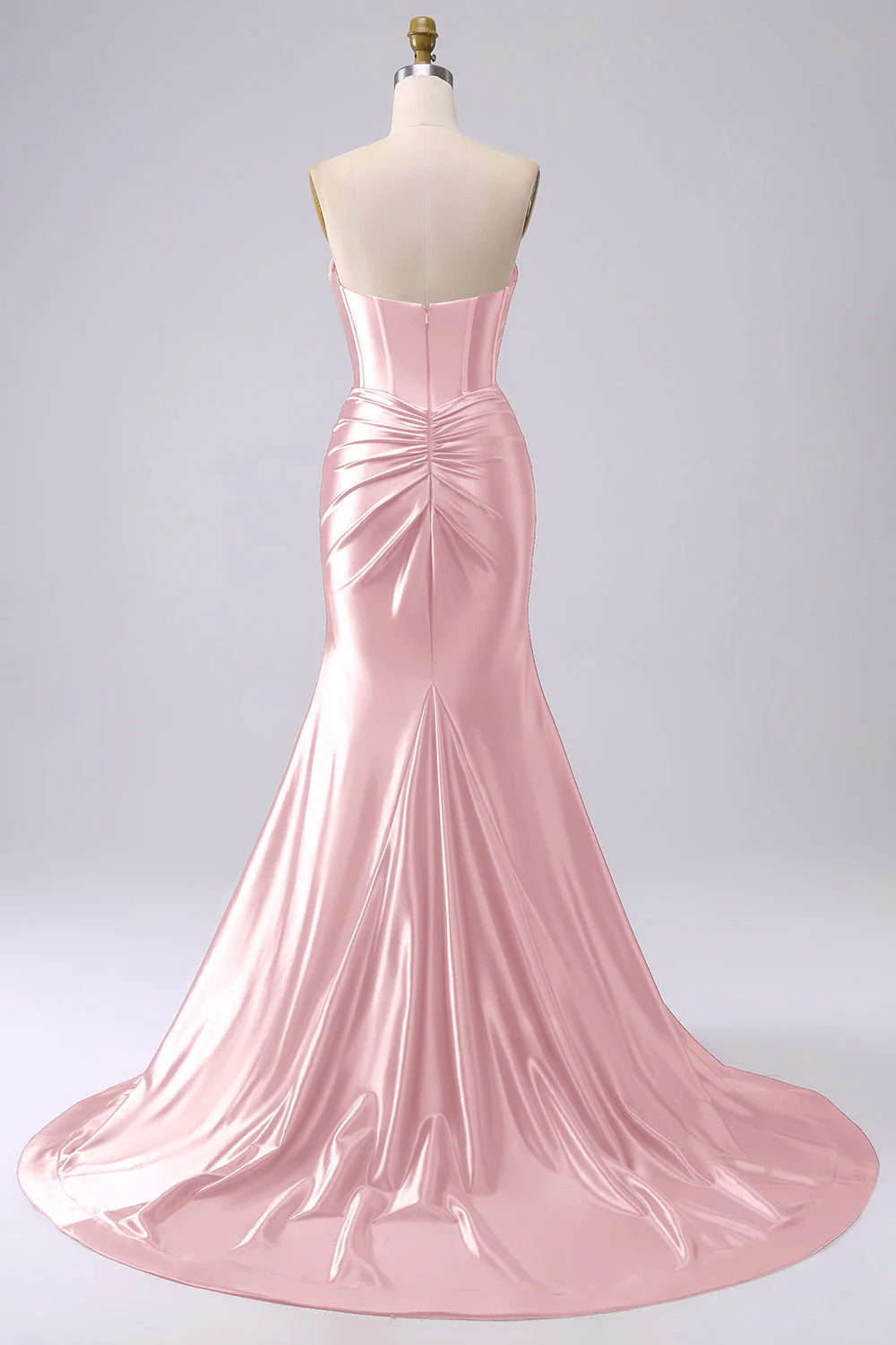 Corset sirène en satin sans bretelles fuchsia longue robe de bal taille PLus avec fente - Image 23
