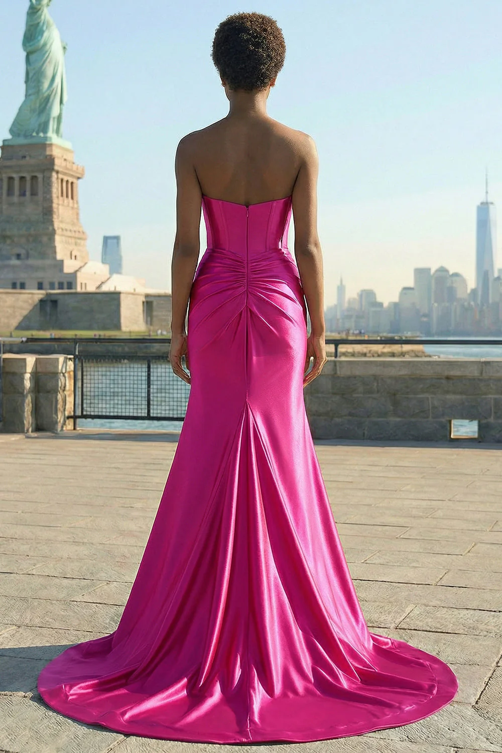 Corset Sirène Fuchsia Sweetheart Keyhole Longue robe de bal avec fente - Image 2