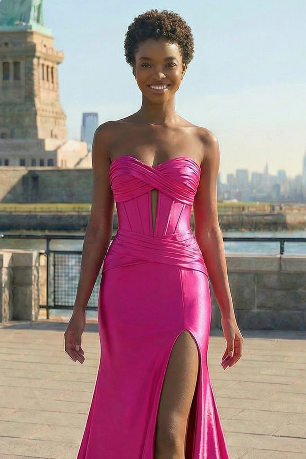 Corset Sirène Fuchsia Sweetheart Keyhole Longue robe de bal avec fente - Image 3