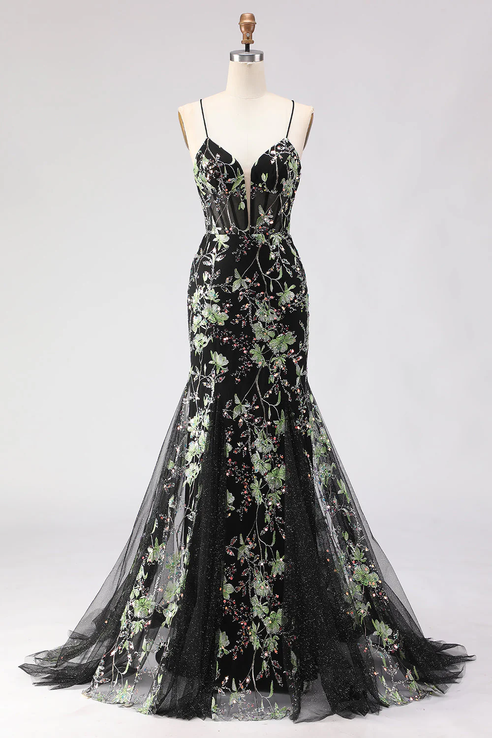 Robe de soirée sirène longue rose bustier fleuri lacé dans le dos avec paillettes - Image 19