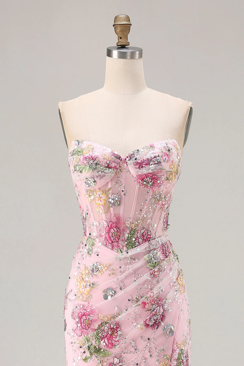Corset sirène noire sans bretelles à sequins appliqués à longues robe de bal avec fente - Image 10