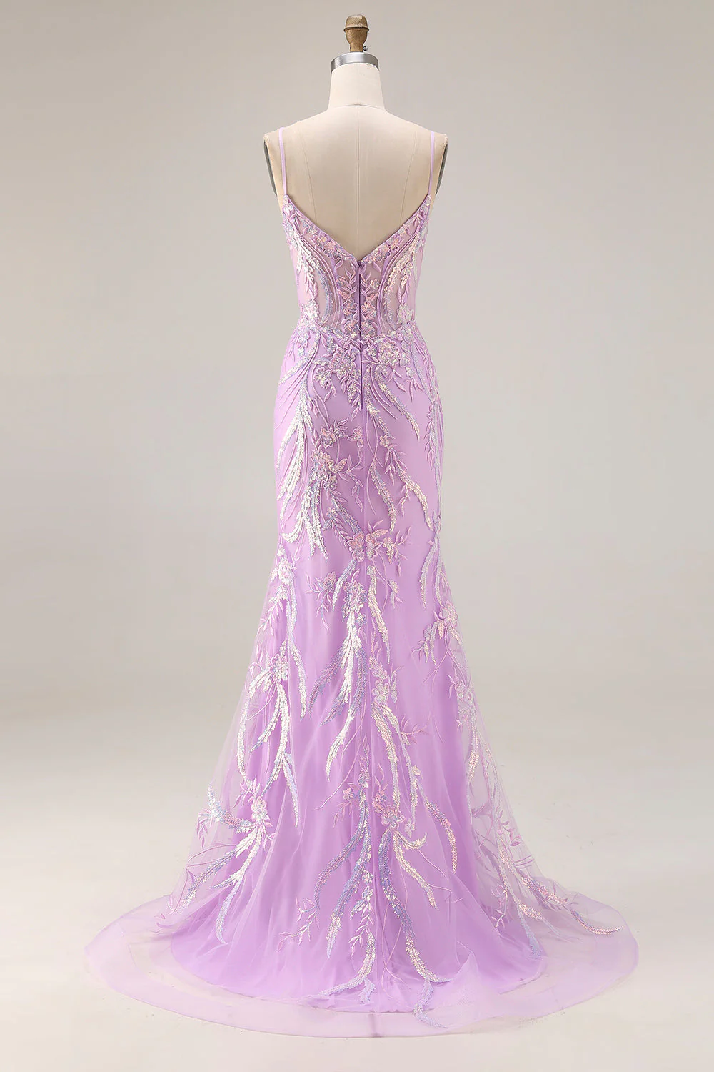 Corset sirène violet scintillant, paillettes, longue robe de bal avec des appliques en dentelle - Image 2