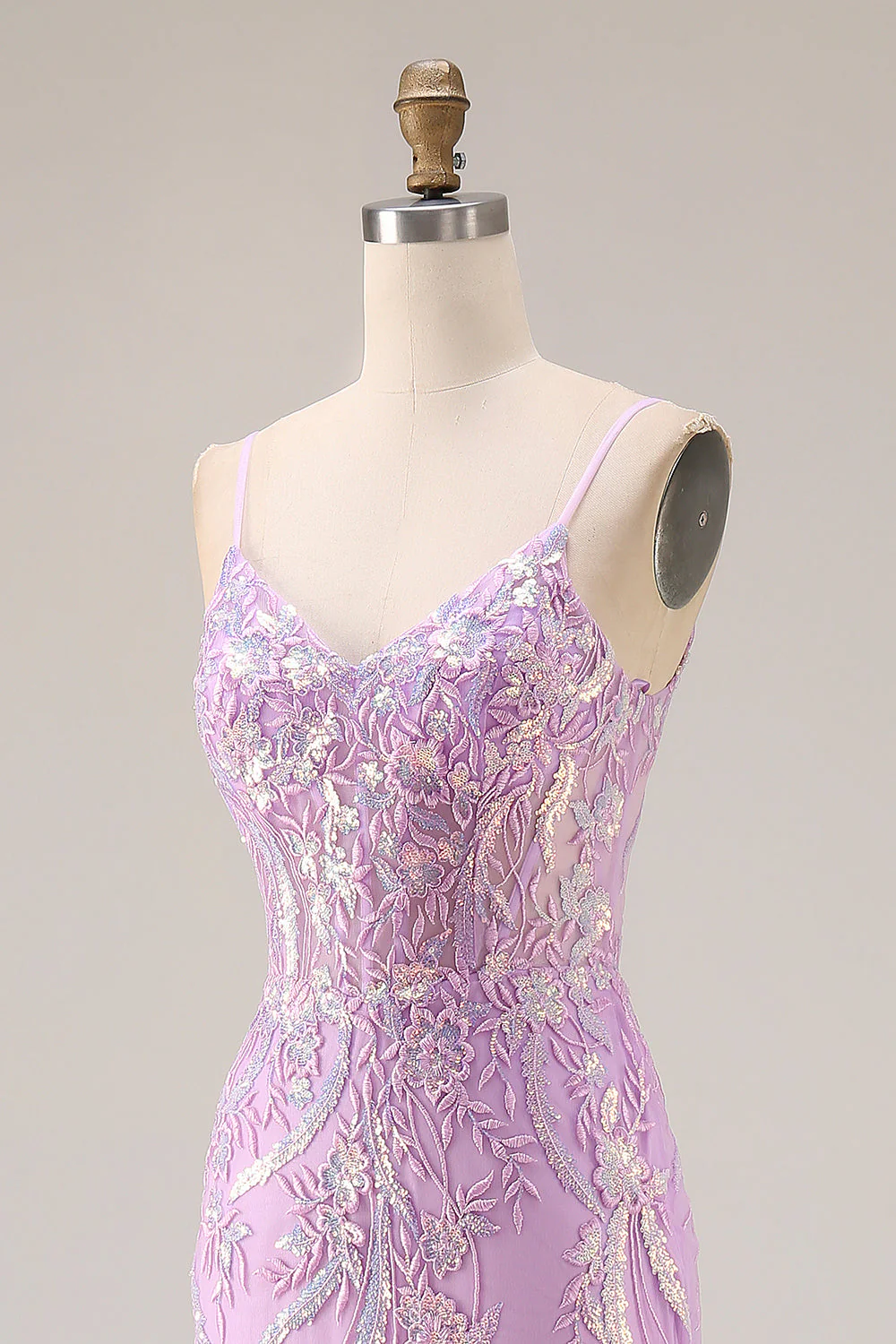 Corset sirène violet scintillant, paillettes, longue robe de bal avec des appliques en dentelle - Image 6