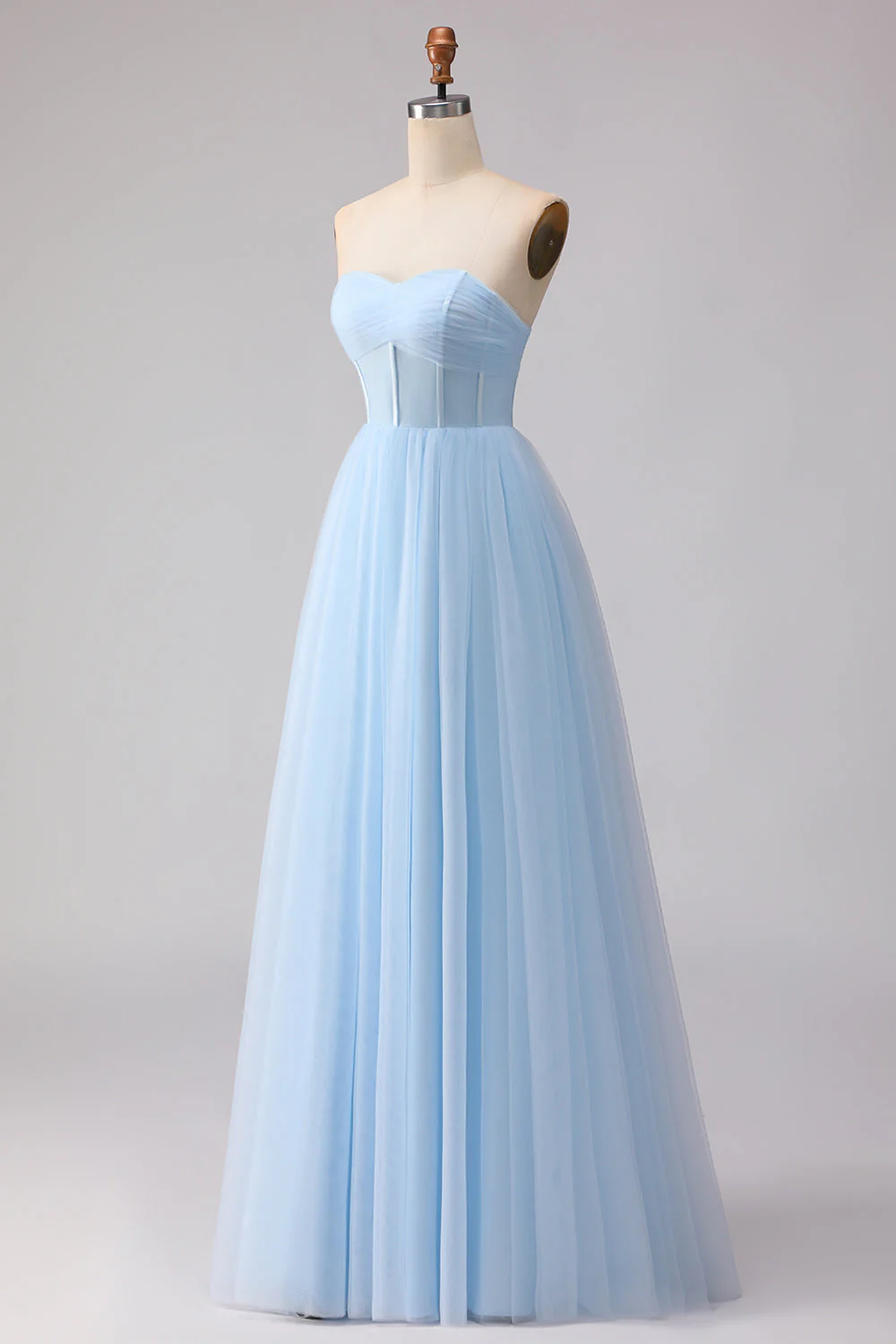 Robe de demoiselle d'honneur longue bleue en chiffon ligne A bustier sans bretelles - Image 3