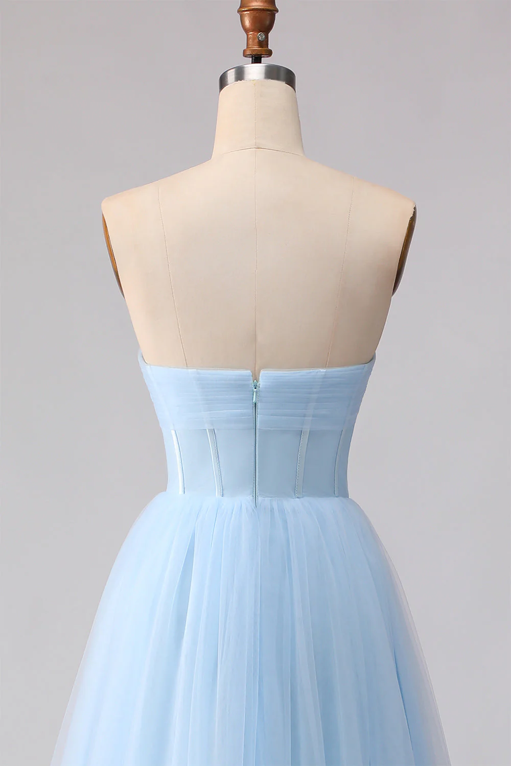 Robe de demoiselle d'honneur longue bleue en chiffon ligne A bustier sans bretelles - Image 5