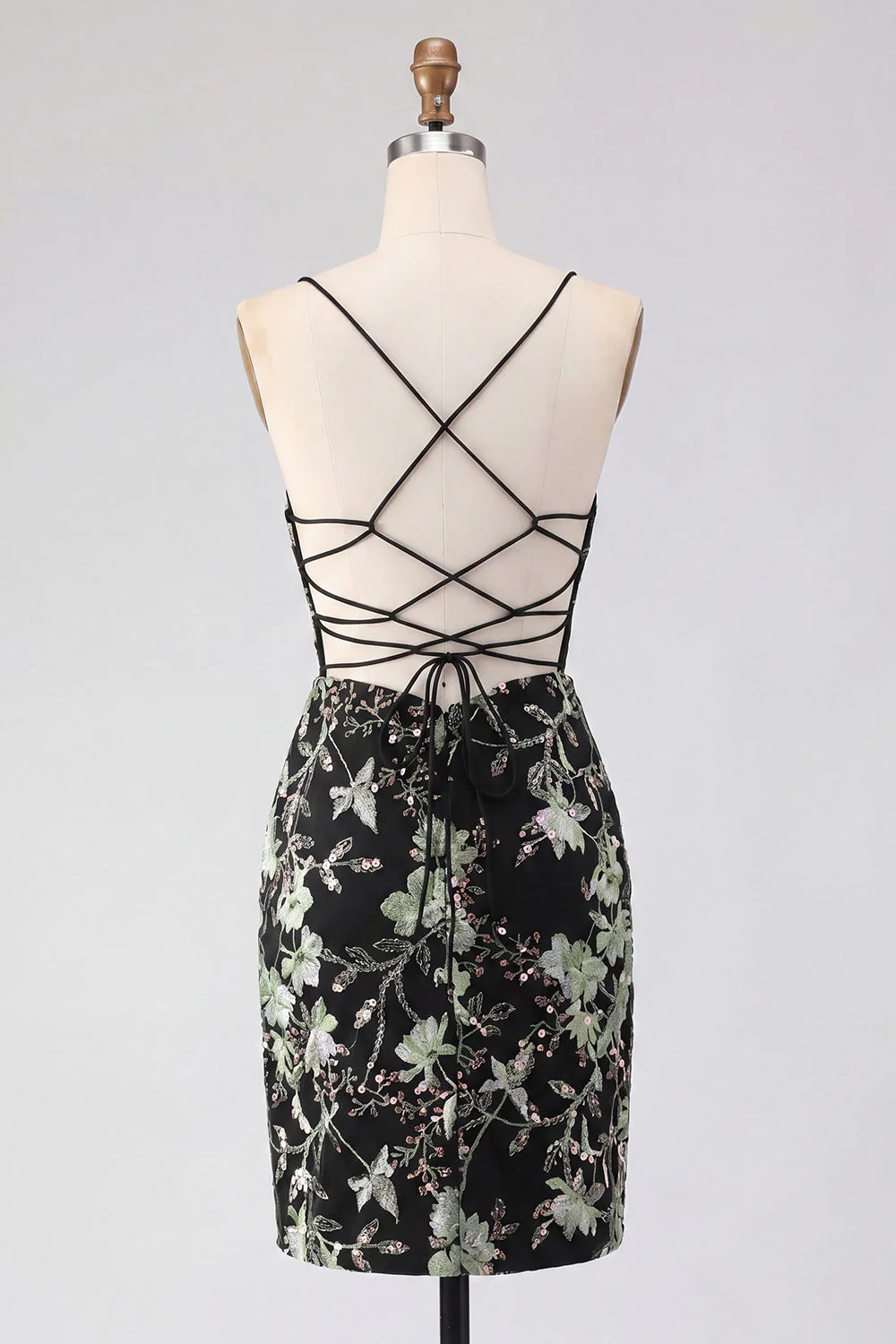 Corset transparent jaune bodycon, paillettes florales, robe courte de rentrée avec dentelle dans le dos - Image 14