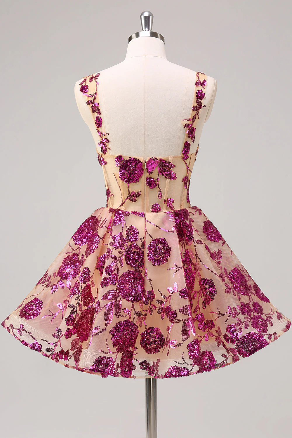 Corset trapèze blanc Robe De Cocktail fleurie de retour aux sources avec paillettes - Image 10