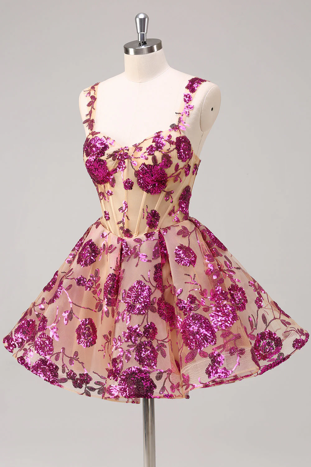 Corset trapèze blanc Robe De Cocktail fleurie de retour aux sources avec paillettes - Image 11
