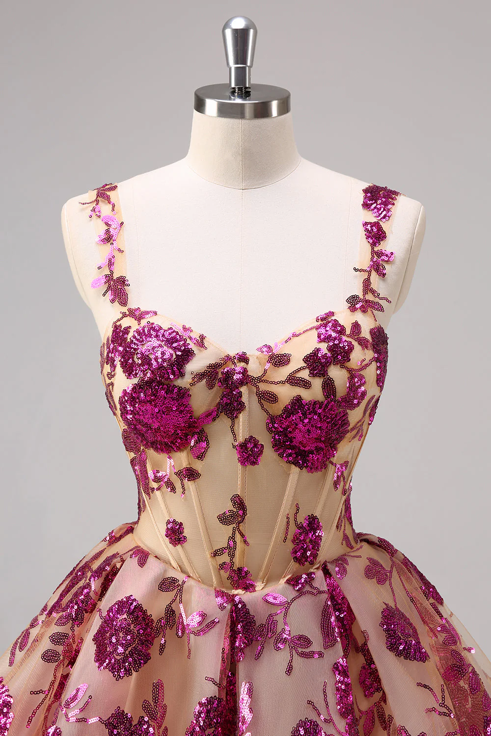 Corset trapèze blanc Robe De Cocktail fleurie de retour aux sources avec paillettes - Image 12