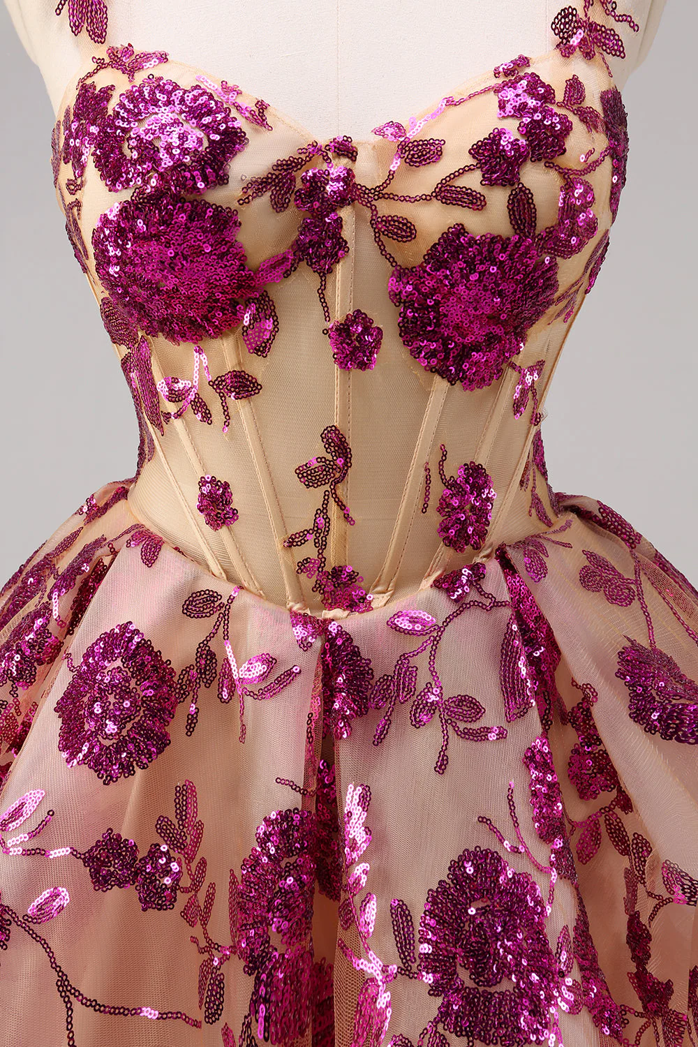 Corset trapèze blanc Robe De Cocktail fleurie de retour aux sources avec paillettes - Image 15