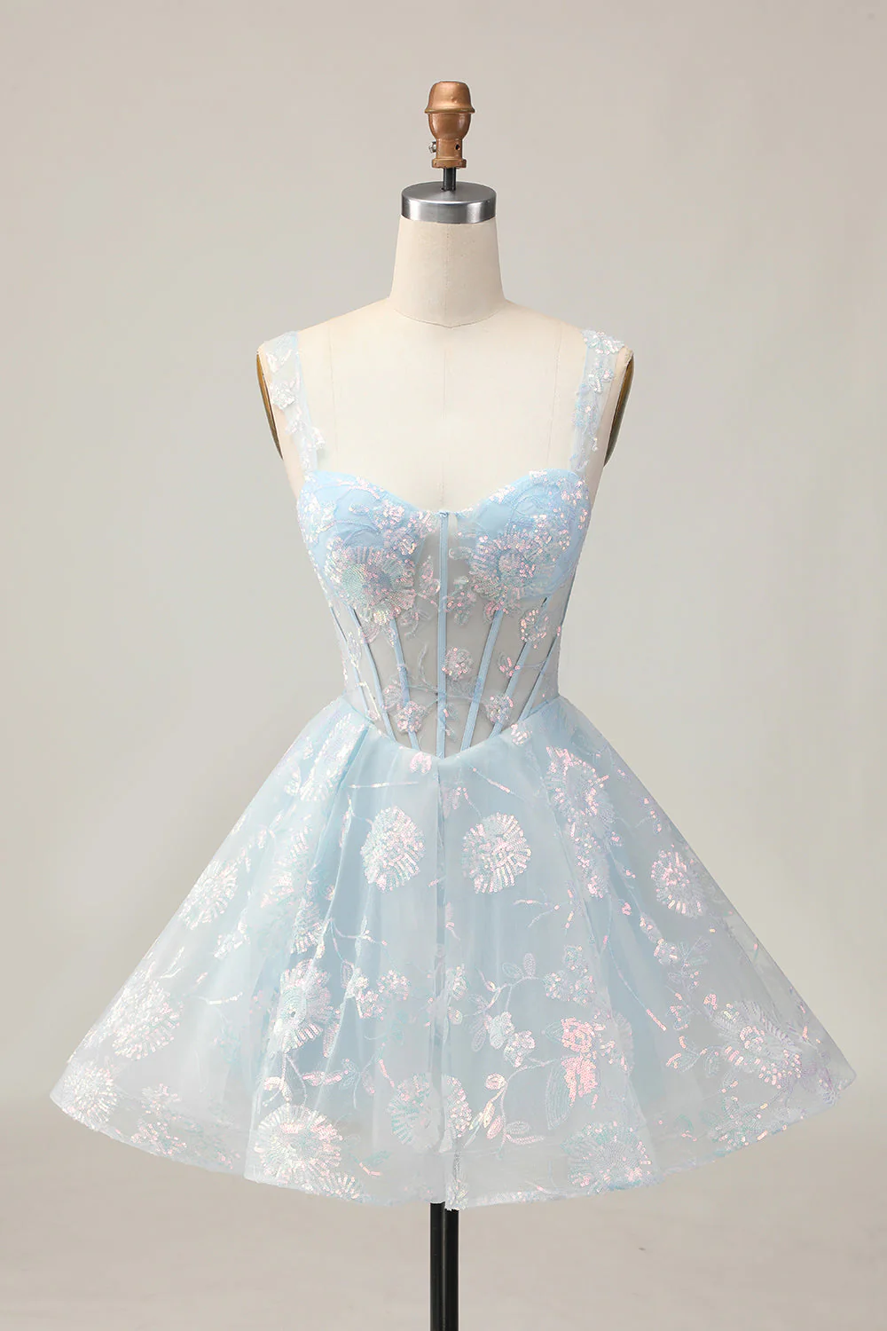 Corset trapèze blanc Robe De Cocktail fleurie de retour aux sources avec paillettes - Image 16