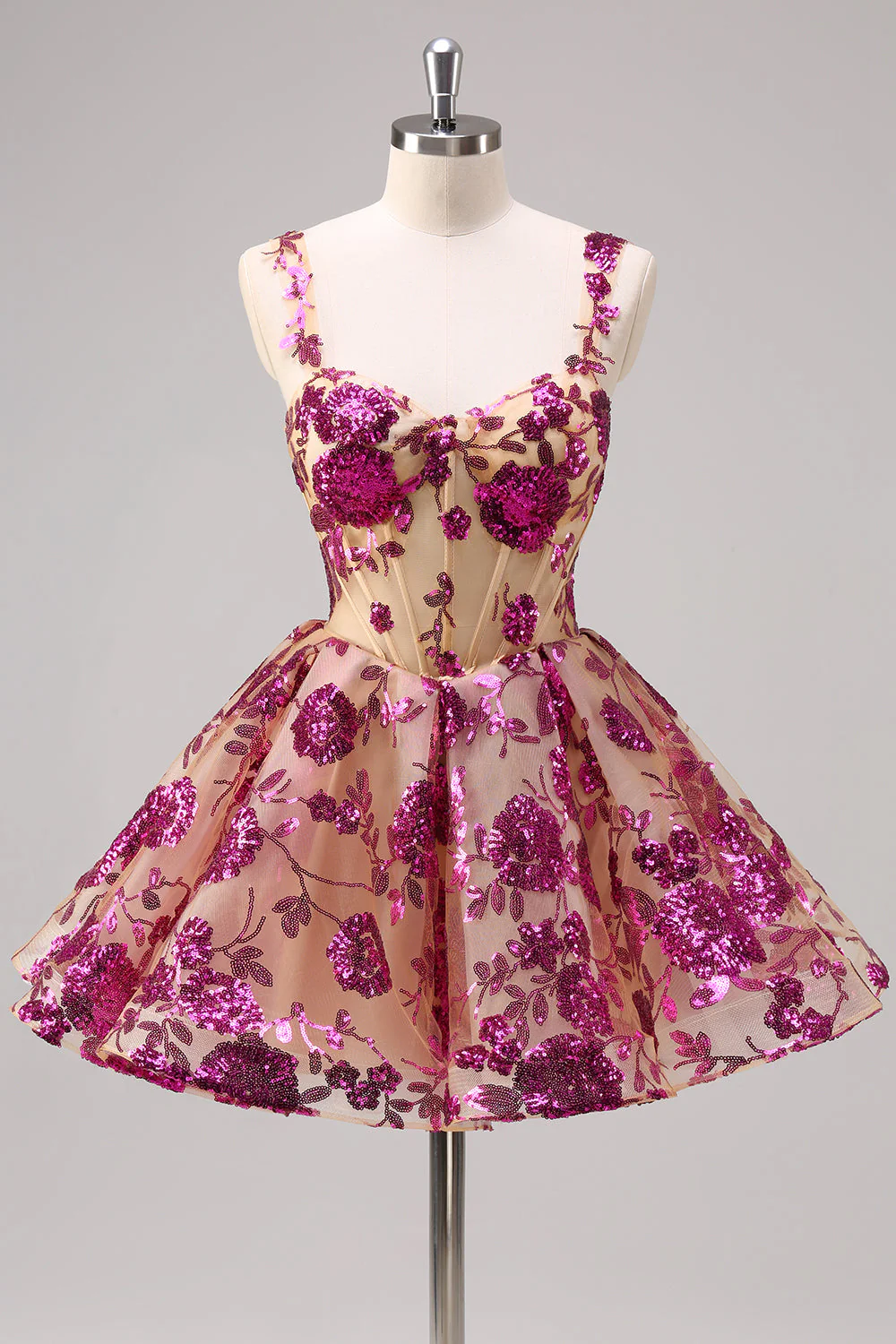 Corset trapèze blanc Robe De Cocktail fleurie de retour aux sources avec paillettes - Image 9