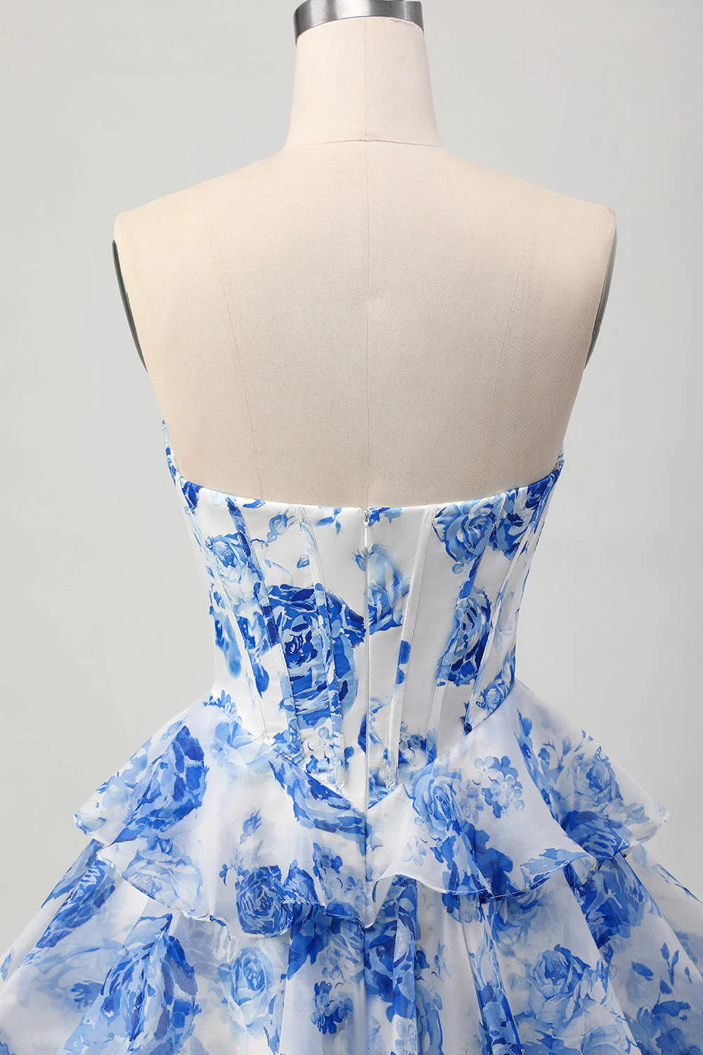 Corset trapèze sans bretelles à plusieurs niveaux Robe courte à fleurs fuchsia pour les retrouvailles - Image 11