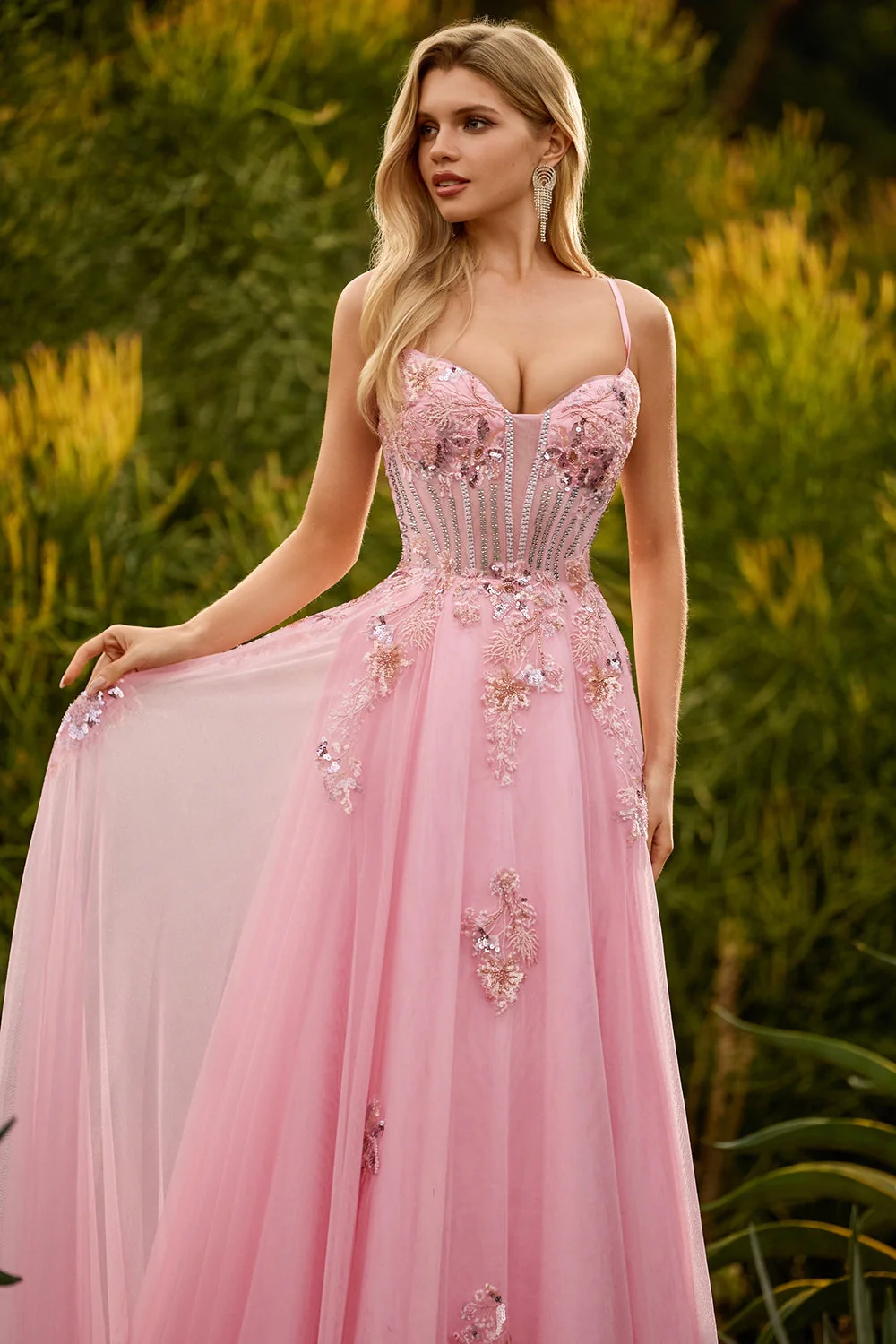 Corset vert à perles A Line, lacet dans le dos, longue robe de bal avec sequins - Image 10