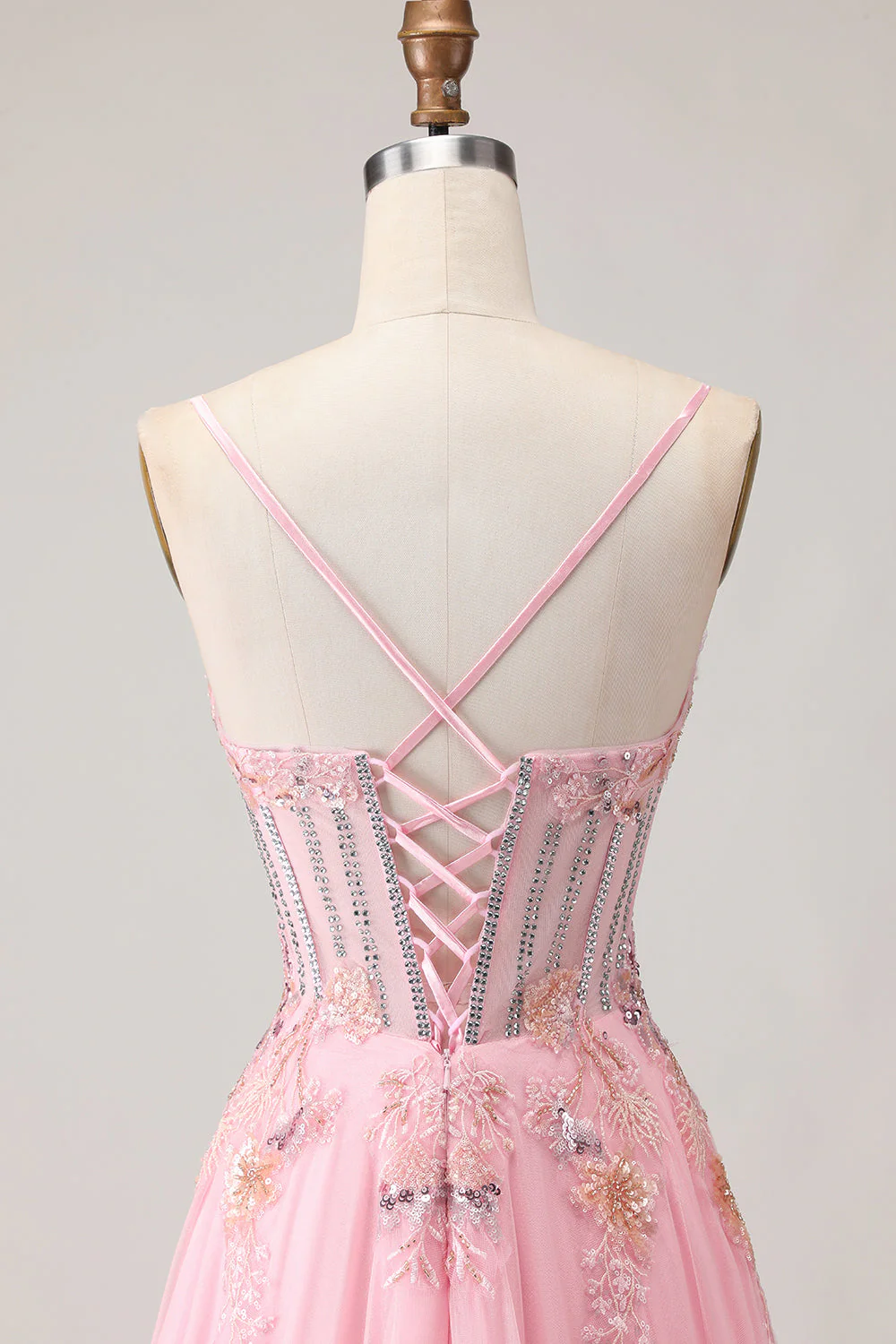 Corset vert à perles avec fines et longue robe de bal - Image 11