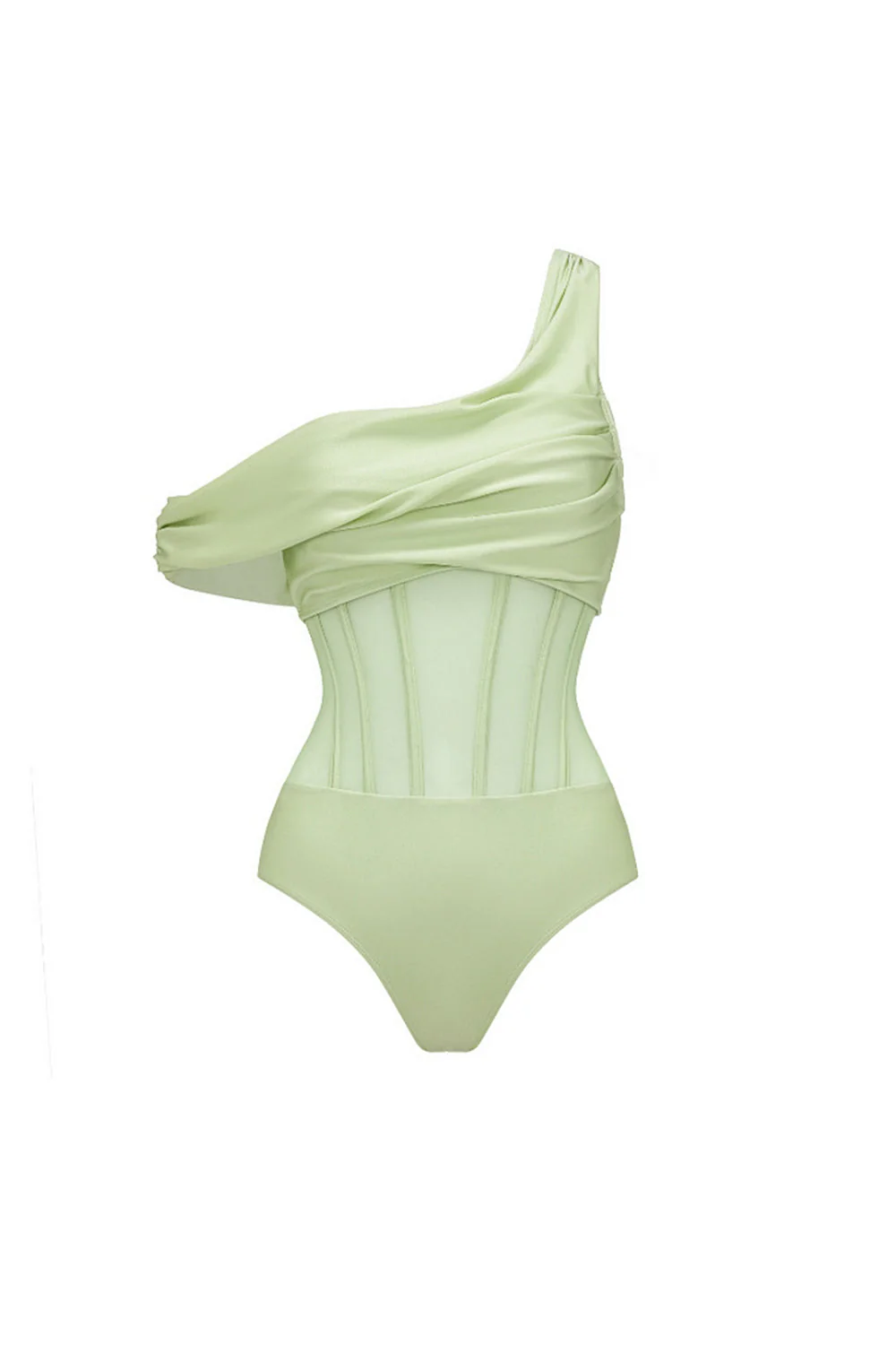 Corset vert à une épaule avec maillot de bain froncé et couverture - Image 2