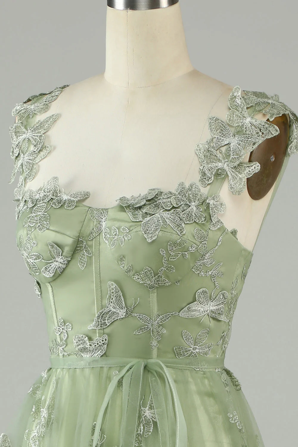 Corset vert Robe de Soirée Long Tulle avec Papillons 3D - Image 6