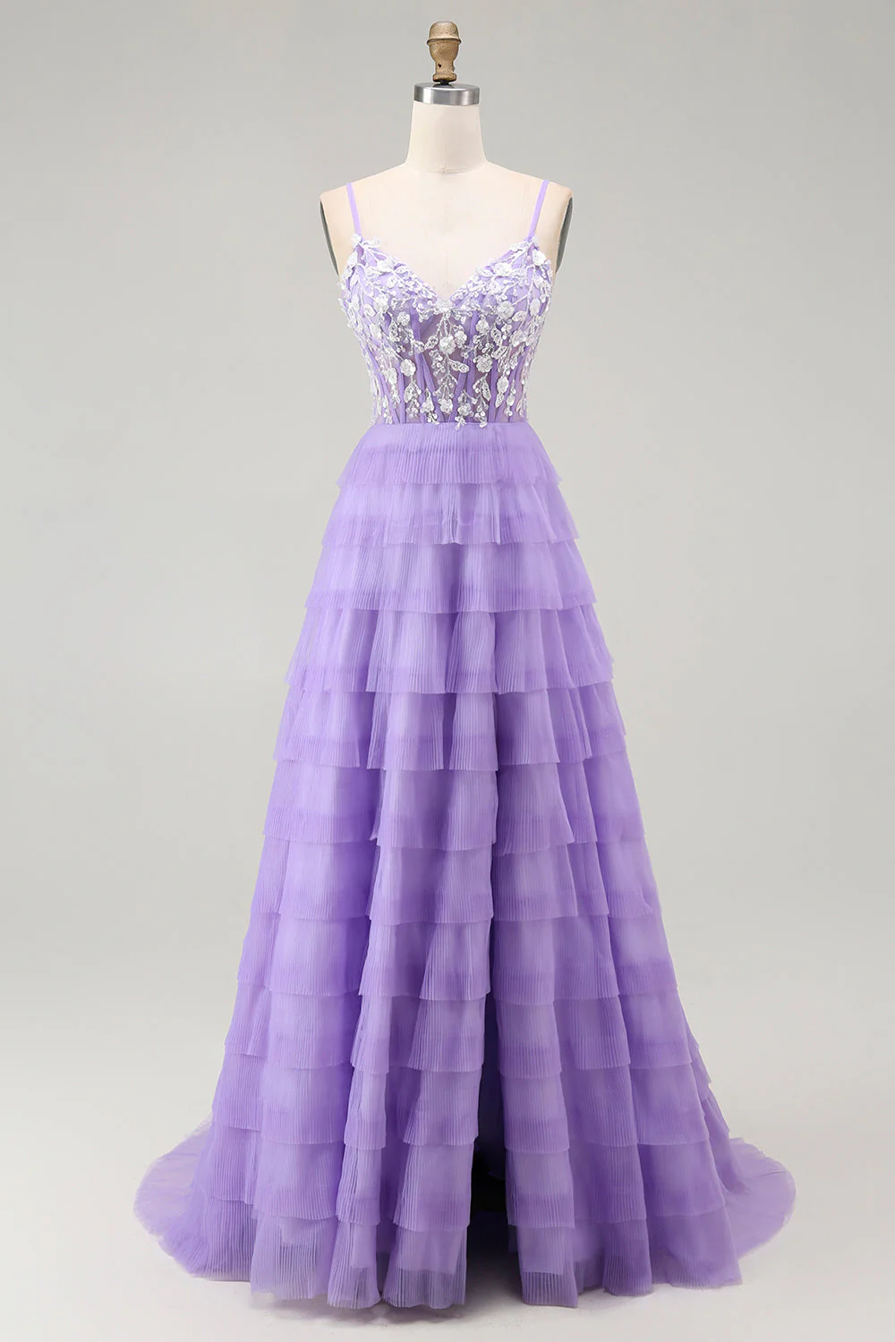 Corset violet Une ligne à plusieurs niveaux Robe de bal longue