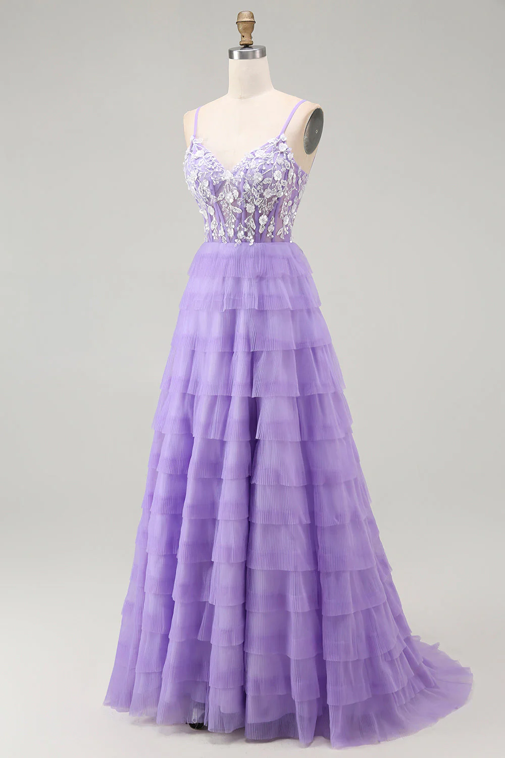 Corset violet Une ligne à plusieurs niveaux Robe de bal longue - Image 3