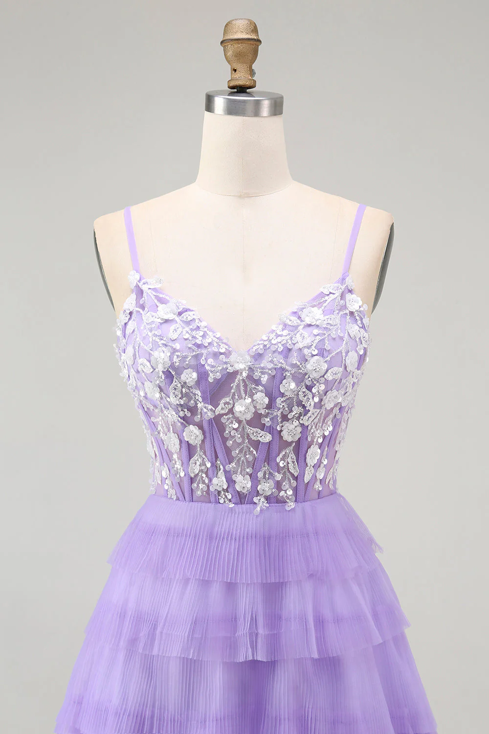 Corset violet Une ligne à plusieurs niveaux Robe de bal longue - Image 4
