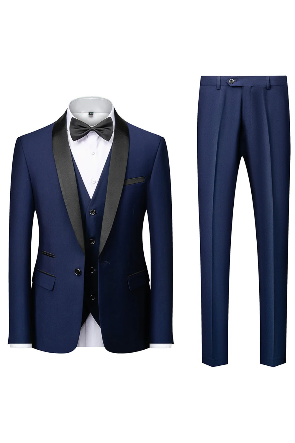 Costume 3 pièces slim fit noir à revers châle pour homme - Image 13