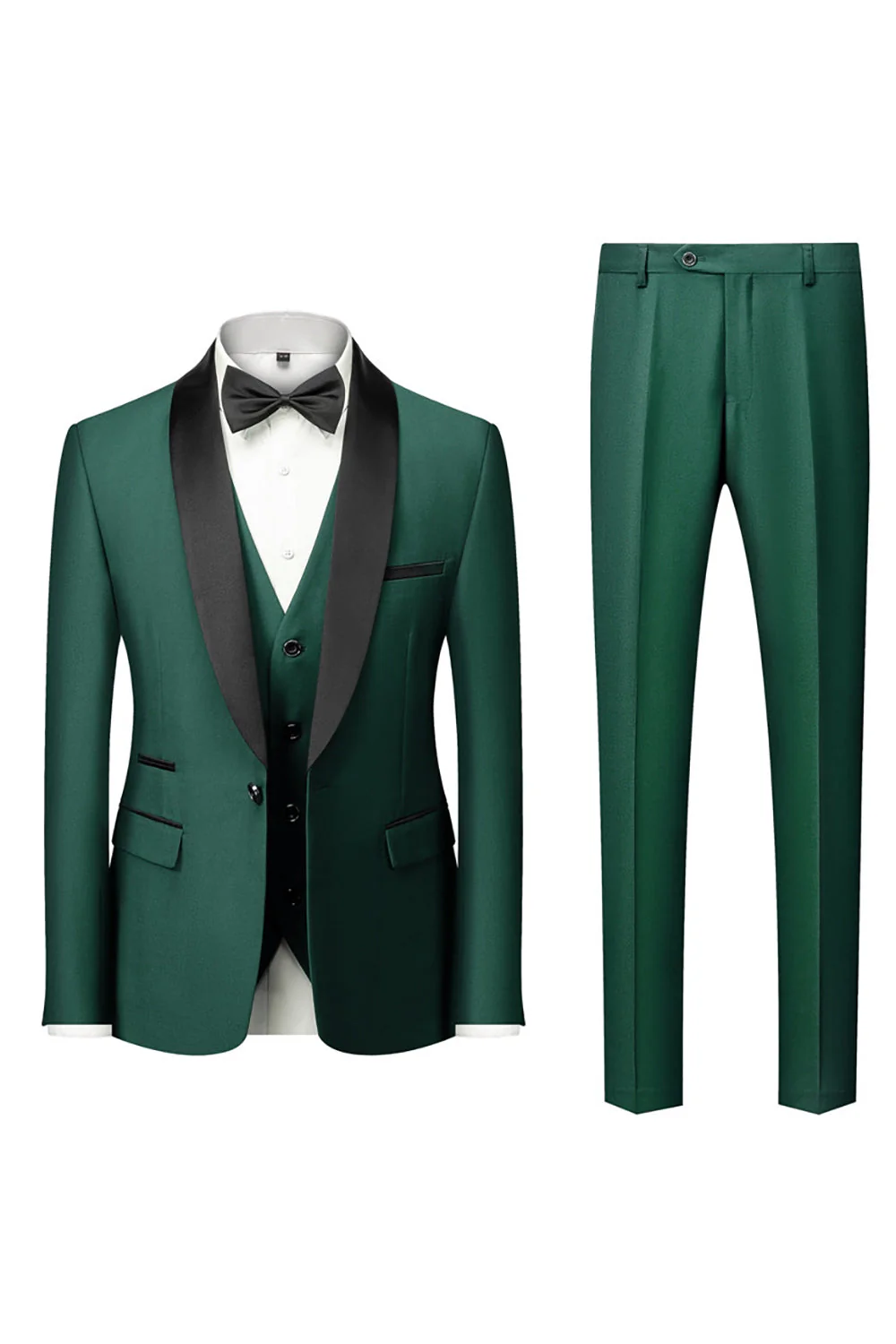 Costume 3 pièces slim fit noir à revers châle pour homme - Image 15