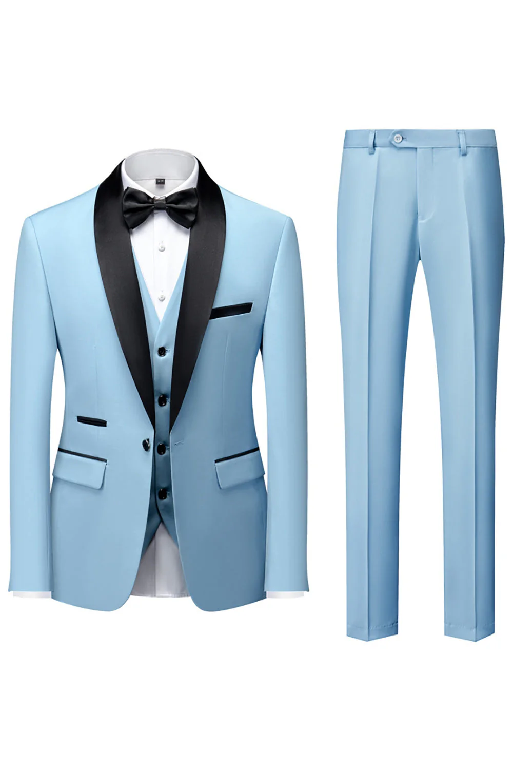 Costume 3 pièces slim fit noir à revers châle pour homme - Image 17