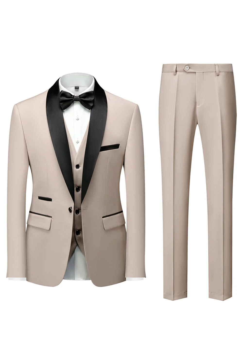 Costume 3 pièces slim fit noir à revers châle pour homme - Image 18