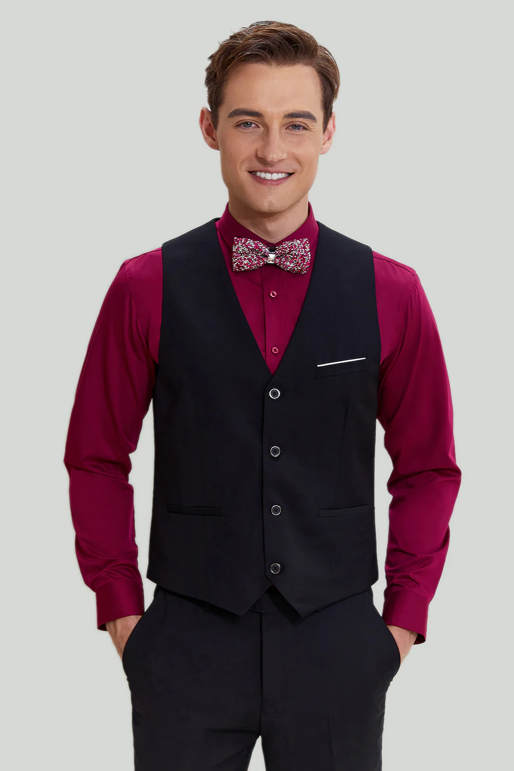 Costume à revers châle Coupe ajustée 3 pièces pour homme noir - Image 5