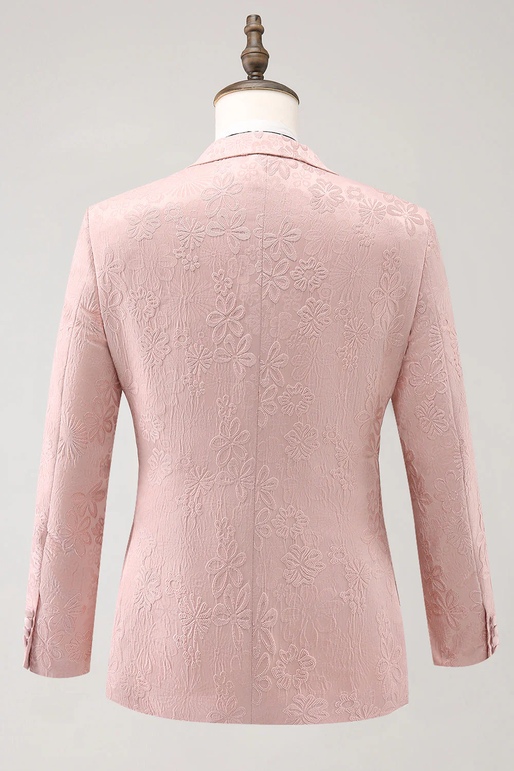 Costume de bal 3 pièces rose clair à revers en pointe Jacquard à un bouton pour hommes - Image 2