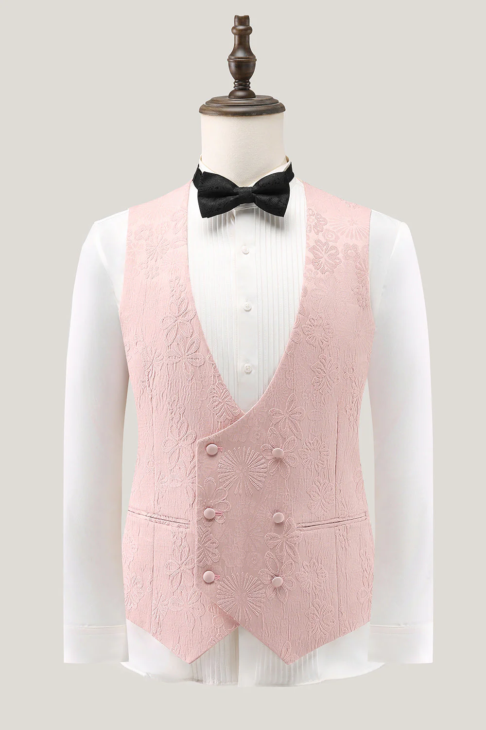 Costume de bal 3 pièces rose clair à revers en pointe Jacquard à un bouton pour hommes - Image 4