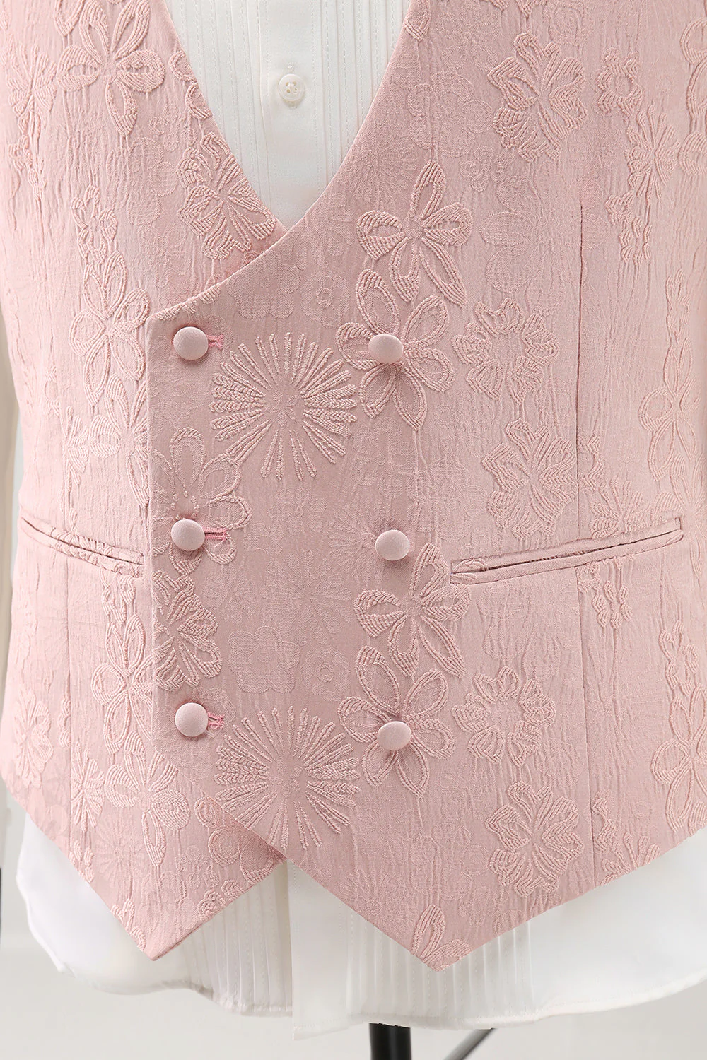 Costume de bal 3 pièces rose clair à revers en pointe Jacquard à un bouton pour hommes - Image 5