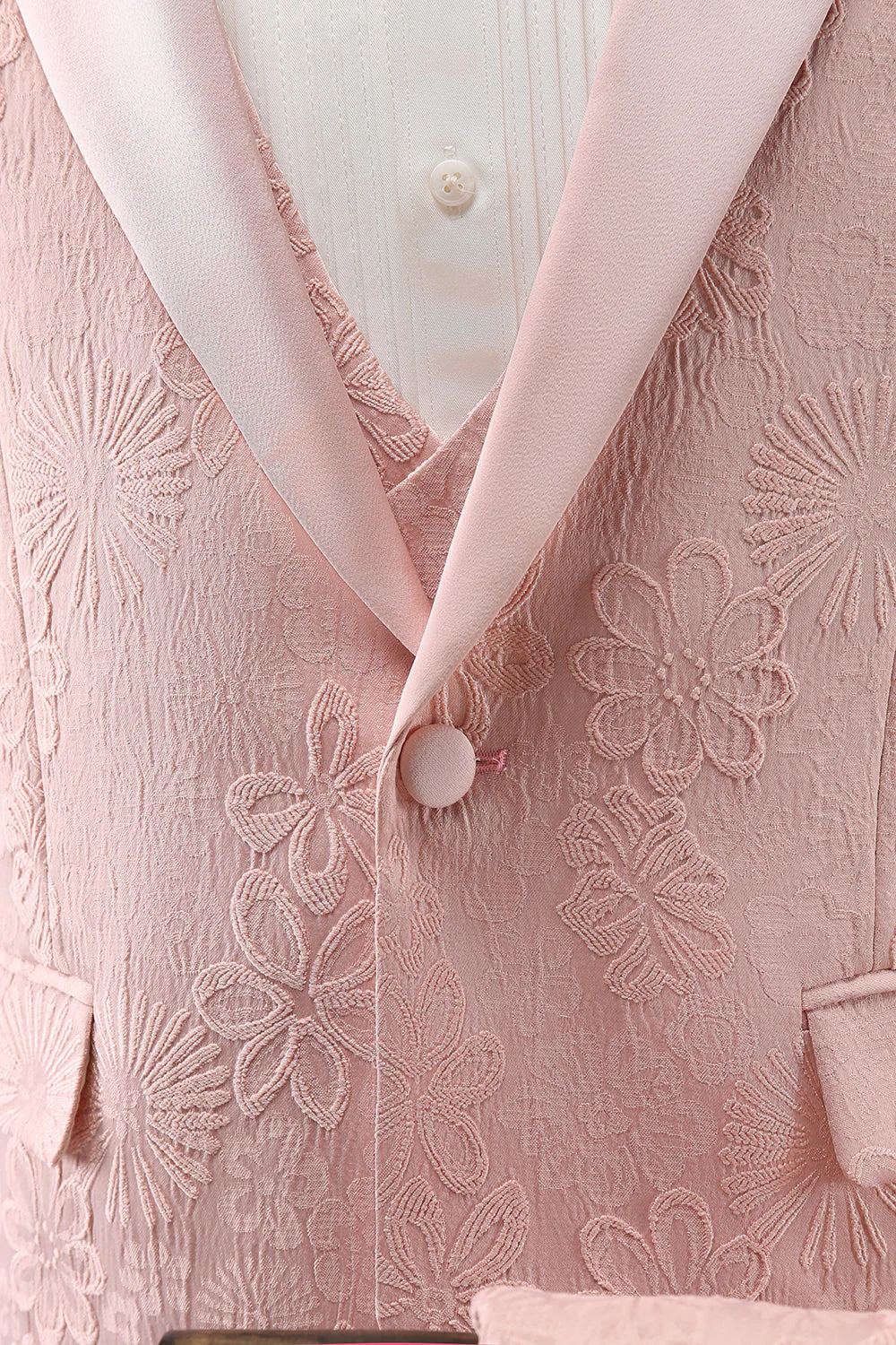 Costume de bal 3 pièces rose clair à revers en pointe Jacquard à un bouton pour hommes - Image 6