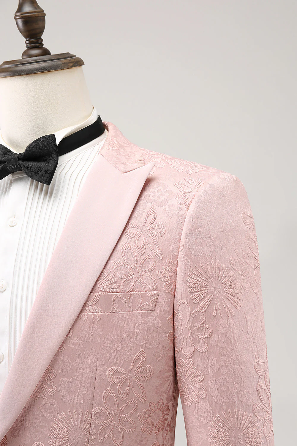 Costume de bal 3 pièces rose clair à revers en pointe Jacquard à un bouton pour hommes - Image 7