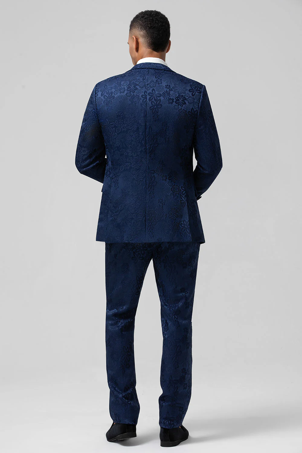 Costume de bal 3 pièces rose clair à revers en pointe Jacquard à un bouton pour hommes - Image 9